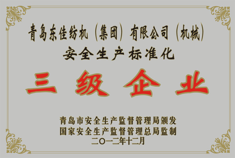 2013年   國家安全生產(chǎn)標(biāo)準(zhǔn)化三級(jí)企業(yè)